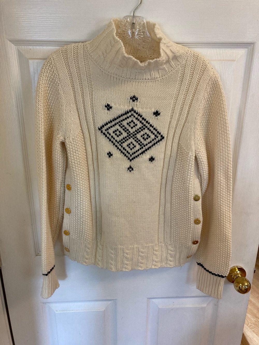 The Reeds x J Crew Cream Cable-Knit Turtleneck Sweater with Diamond Motif